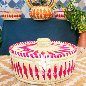 Cesta de Almacenamiento Redonda de Hierba Moonj Natural Vintage con Tapa, Diseño Ecológico - Product Image 5