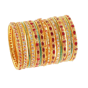 Gold Plated Meenakari <b>Bangles</b> <b>Set</b> Crystal Stone Imitation Pearl 2.4\" Ruby Steel Fine for Bridal Occasions-10575604BLU_2.4 - Product Image 2