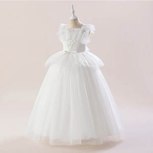 Vestido de Princesa Blanco de Alta Calidad al por Mayor para Niñas de 1 a 12 Años, Elegante Vestido de Tul con Capas, Largo hasta el Suelo, Transpirable, con Volantes - Product Image 1