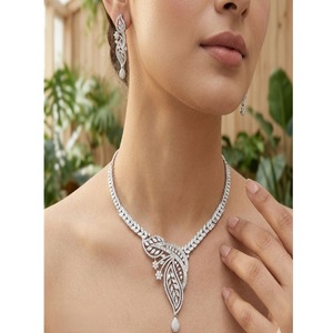 Conjunto de Collar y Pendientes Clásicos de Latón Plateado con Circonitas, Diseño de Planta, Regalo de Boda, Joyería de Fiesta, Conjuntos de Joyería de Moda para Mujer - Product Image 1