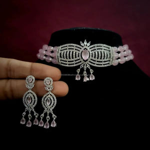 Ensemble de bijoux de mariée en diamant américain classique Collier et boucles d'oreilles en deux pièces pour mariage Style classique à la mode - Product Image 1