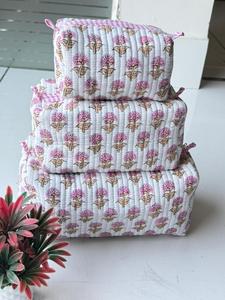 Trousse de Toilette de Voyage Matelassée en Coton, Motif Floral Fait Main, Sac de Lavage Utilitaire, Trousse de Maquillage Bohème à Fermeture Éclair, Étui Cosmétique, Cadeau - Product Image 1