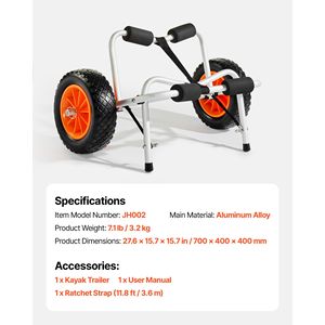Carrello per Kayak con Ruote in Gomma Piena da 10 Pollici, 1 Cinghia a Cricchetto, Pieghevole, Capacità di Carico 250 Libbre, per Paddle Board e Kayak a 2 Posti - Product Image 4