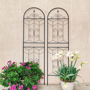 Set di 4 tralicci da giardino in metallo antiruggine neri da 180 cm x 50 cm per piante rampicanti, supporto per fiori da esterno - Product Image 5