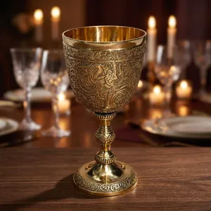 Ornate Gold Finish Metal Goblet Engraved Vintage Chalice Decorative <b>Trophy</b> <b>Cup</b> Luxury Table Centerpiece Home Decor - Product Image 5