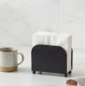 Porte-serviettes moderne en métal noir avec surface texturée et pieds sphériques, design autoportant pour une décoration de table élégante et une utilisation domestique - Product Image 3