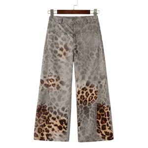 Jean large gris imprimé léopard pour femme, taille haute, en denim délavé vintage, pantalon décontracté tendance streetwear pour femme - Product Image 6