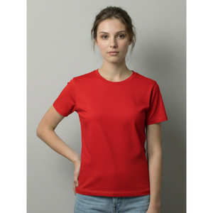 Camiseta de Algodón Tejido con Cuello Redondo Roja para Mujer, Tejido Suave, Transpirable y de Secado Rápido, Manga Corta, Corte Regular, para Uso Diario en Verano - Product Image 2