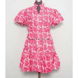 Robe Courte Indienne Faite Main en Coton, Élégante, pour Soirée, Cadeau de Mariée, Personnalisée, Tendance Femme, Imprimé Floral, Silhouette Trapèze - Product Image 1