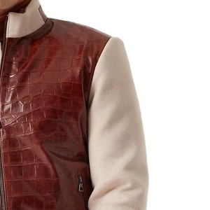 Blouson Bomber en Cuir Gaufré Croco pour Homme, Col Montant, Fermeture Éclair, Style Décontracté Hiver Automne - Product Image 3
