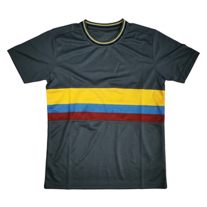 Camiseta de Fútbol para Hombre, Cuello Redondo, Manga Corta, 100% Poliéster, Absorbe la Humedad, Diseño a Rayas con Bloques de Color, Todas las Temporadas, Corte Regular - Product Image 1