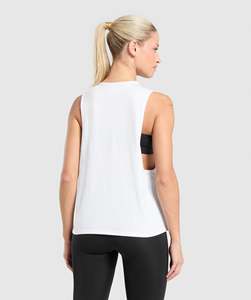 Women's <b>White</b> Sleeveless Tank <b>Top</b> Crew Neck Solid Color Breathable Knitted Sportwear Casual Fit - Product Image 3