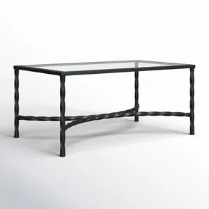Table basse rectangulaire moderne en verre avec structure en métal torsadé, mobilier de salon intérieur, design durable - Product Image 4