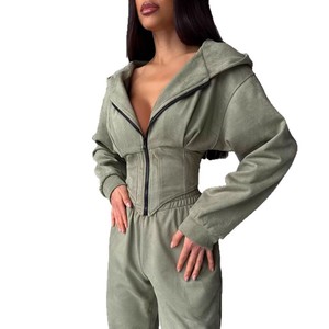 Nouvel ensemble décontracté deux pièces pour femme, style automne-hiver, couleur unie, avec capuche, respirant et écologique, streetwear - Product Image 3