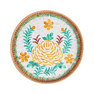 Decorative Natural Rattan <b>Tray</b> Featuring Artisan Shell Inlay Accents - Product Image 1