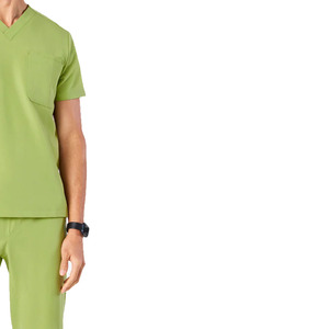 Haut de blouse médicale vert citron pour homme, col en V, manches courtes, avec poche poitrine, uniforme d'infirmier pour hôpital - Product Image 4