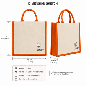 Bolsa de Compras de Yute Grande con Ribete Naranja, Logotipo Think Green Act Green, Bolsa Ecológica para Supermercado con Asa para Llevar en la Mano - Product Image 2