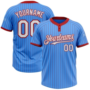 Maillot de softball unisexe à deux boutons, rayé bleu électrique et rouge, personnalisé, le plus vendu de l'industrie, vente en gros directe - Product Image 1