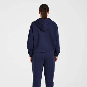 High Quality Vintage Custom Women Oversized <b>Zip</b>-<b>Up</b> Embroidered Floral Knitted Hoodie Organic Cotton Fleece <b>Crop</b> Top - Product Image 5