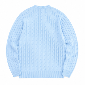 เสื้อสเวตเตอร์ผู้ชายสีฟ้าอ่อน ลายถักแบบเคเบิ้ล กันยับ ผ้าเนื้อนุ่ม แขนยาว สีพื้น สำหรับฤดูใบไม้ร่วง ถักจากผ้าฝ้าย 100% ทรงมาตรฐาน - Product Image 2