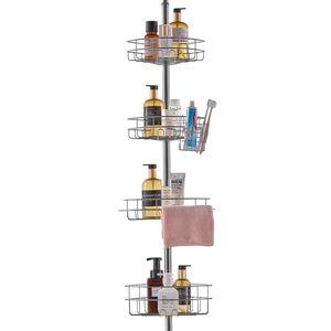 Barra Telescopica Multifunzionale per Doccia 56-114 Pollici, Alta Resistenza, Vassoio Portaoggetti Angolare in Plastica Antiruggine - Product Image 1