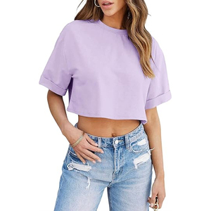 T-shirt court pour femme de haute qualité, en coton, coupe ample, style décontracté streetwear, logo personnalisé - Product Image 2