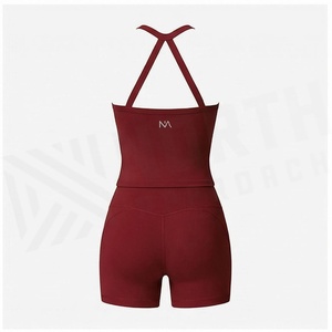North Approach 2 Piece Yoga Set Racerback Crop Top High Waist Shorts Solid Color Breathable Sportswear - Product Image 2