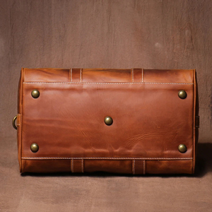 Genuine Leather Duffle <b>Bag</b> 20-<b>30L</b> Adjustable Strap Hasps Closure Unisex Travel Casual Solid Color Soft Handle Durable - Product Image 3