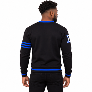 Phi Beta Sigma <b>Men</b> Black Crew Neck Sweatshirt Winter Embroidered Solid Blue Accents Long Sleeve Casual Pullover <b>Fleece</b> <b>Top</b> - Product Image 2