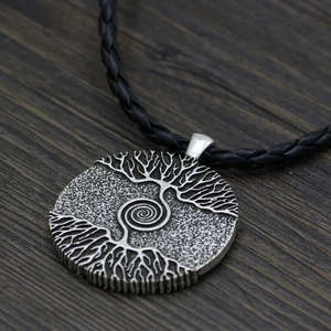 Number Tree Grey Rustic Alloy Pendant with 24-Inch Leather Cord Chain for Men and Boys - Product Image 6