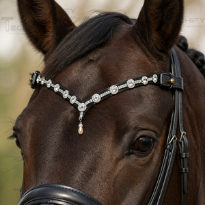 Luxury Crystal Horse Browband Pearl <b>Drop</b> | Premium Leather Equestrian Headstall Accessory Customized Color Size Comfortable - Product Image 1