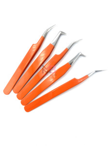 Pinzas para Pestañas Color Naranja, Acero Inoxidable, Punta de Precisión para Extensión de Pestañas, Aplicación Suave y Cómoda - Product Image 1