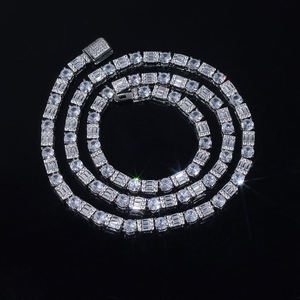 Luxury 925 Silver Moissanite Emerald Cut <b>Statement</b> <b>Necklace</b> Rhodium Plated Unisex Everyday Wear Chain Jewelry - Product Image 1