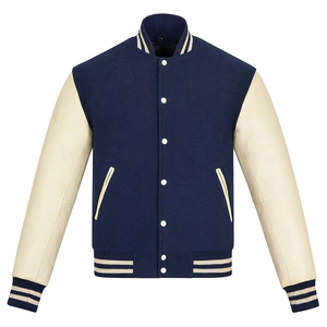 Chaqueta Varsity para Hombre en Azul Marino y Crema, Estilo Clásico de Béisbol con Mangas en Contraste, Abrigo Informal Cálido y Cómodo - Product Image 1