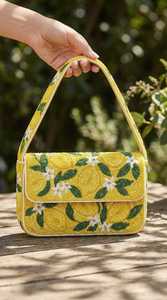 Borsa a tracolla con perline a forma di limone giallo, verde e bianco - Borsa a spalla estiva ricamata con agrumi adil - Product Image 2
