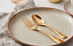 Modern Luxury Gold Curved Flatware Set <b>Champagne</b> Gold PVD Rust Resistant Metal Cutlery For Wedding Fine Dining And Restaurant - Product Image 6