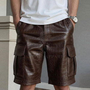 Affordable Price Genuine <b>Leather</b> Jorts For <b>Men</b> Mid Rise Straight Leg With Pocket Button Closure Fashion <b>Shorts</b> - Product Image 4