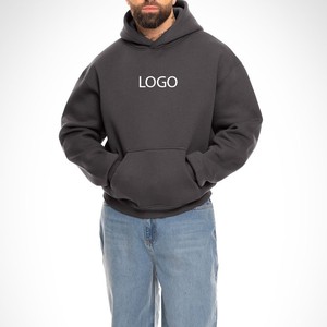 Custom Heavyweight Regular Fit Winter Print Hoodie <b>Men</b> Charcoal <b>Grey</b> Drop Shoulder Pullover Cotton <b>Fleece</b> Sweatshirt Wholesale - Product Image 3
