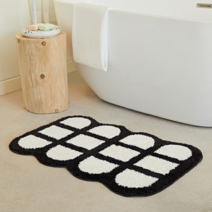 Plaid Chenille Bath Mat Rectangle Anti Slip Purple Blue Checkerboard Pattern For Bathroom <b>Floor</b> - Product Image 5