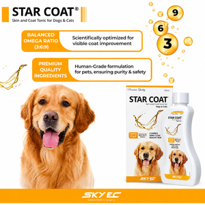 STAR COAT Tonique pour la peau et le pelage des chiens 200 ml Supplément liquide Omega 3 6 9 Sans céréales Pour une peau saine et un pelage brillant Toutes races - Product Image 2