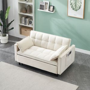 Divano Letto Moderno in Velluto con Funzione Estraibile, Divanetto Casual con Cuscini e Tasche per Arredamento Soggiorno, Set da 3 Pezzi - Product Image 6