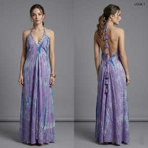 Pink Floral Rayon Maxi <b>Dress</b> V-neck Loose Boho Chiffon Summer <b>Beach</b> Casual Women's <b>Long</b> Sleeveless Asymmetrical Hem Tie Dye - Product Image 4