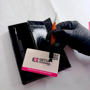 Pince à épiler pour cils 45 Ombre Orange/Noir Argent, à pointe lisse/fibre, en acier inoxydable, acrylique, anti-magnétique, anti-statique, avec prise en main parfaite - Product Image 3