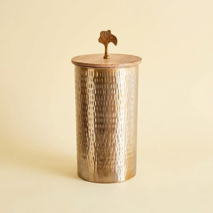 Premium Stainless Steel Tea Canister With Elegant Copper Finish Modern Round Kitchen Storage <b>Jar</b> Gold-Finish Airtight Brass Lid - Product Image 2