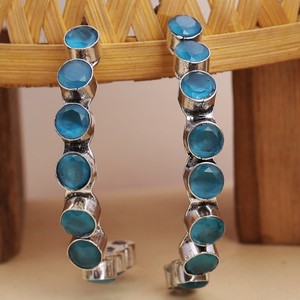 Pendientes de Aro Geométricos de Latón Vintage con Baño de Plata Antigua y Circonita Azul, Regalo Unisex para Ella - Product Image 5