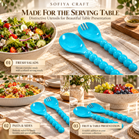 SOFIYA CRAFT Set Peralatan Sajian Salad Manual Resin Turquoise Gagang Berpola Marmer Sendok Garpu Aman untuk Mesin Cuci Piring Penggunaan Dapur