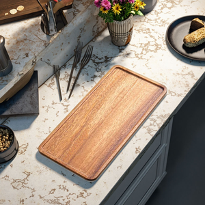 Plateau de service rectangulaire en bois d'acacia écologique pour la décoration de la maison et du salon, plateau de style moderne de haute qualité pour les fêtes - Product Image 6