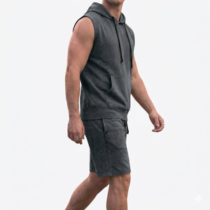 ชุดเซ็ตขาสั้นสีพื้น ดีไซน์โดดเด่น ล้างสีแบบแอซิดวอช สำหรับผู้ชาย เนื้อผ้านุ่ม ระบายอากาศได้ดี เหมาะสำหรับใส่ในฤดูร้อน สไตล์ลำลอง ชุดเซ็ตสำหรับผู้ชาย - Product Image 5