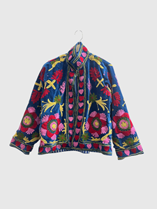 Veste en velours à col mandarin avec motif brodé, manches longues, design géométrique, broderie à la main, vêtements d'automne pour adultes - Product Image 1