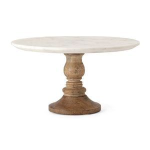 Modern Round <b>Marble</b> <b>Cake</b> <b>Stand</b> with Wood Base Handmade Dessert Display Pedestal Party Home hotel - Product Image 2